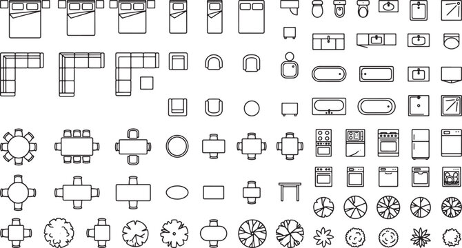 Architectural Floor Plan Furniture Icon Set for Interior Design Layouts