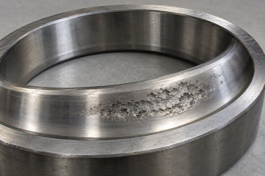 Fatigue spalling damage on industrial bearing raceway