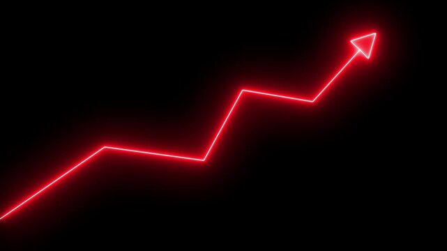 Successful growth trend neon line graph going Up. Abstract neon line arrow business graph on dark background. Neon line market Recovery Concept. 4k videos