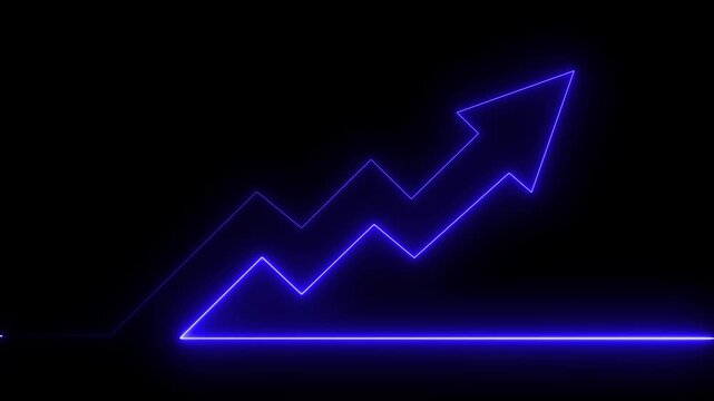 Abstract neon arrow business graph chart icon animation. Successful growth trend neon line graph going Up. Alpha channel 4k