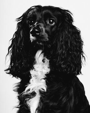 black and white english cocker spaniel on white background
