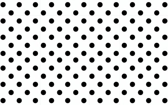 Simple black and white background, with a repeating, pattern of solid, black circles arranged, in a uniform, grid on a, clean white surface texture
