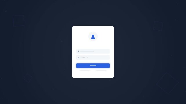 Modern minimalist user login interface design featuring a white modal with account icon input fields and blue button on dark background motion render