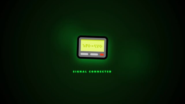 Retro pager icon showing signal connected message on green background