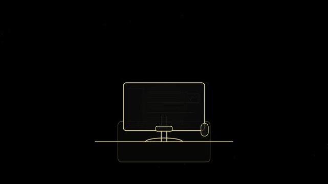 Abstract line art animation of remote work productivity and home