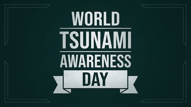 World tsunami awareness day typography poster design in white text on a dark green background with disaster preparedness emergency management ocean safety public education safety event sea safety