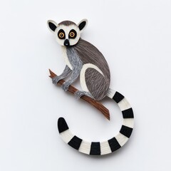 Fototapeta premium Beaded Lemur Brooch Pin Handmade Jewelry Isolated On White Background