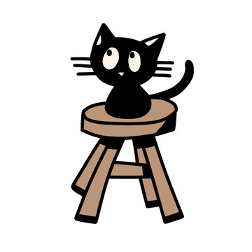 Cute black cat sitting on a wooden chair vector art