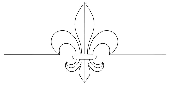 Fleur de lis heraldic lily symbol continuous line drawing for luxury branding royal emblem and vintage ornament design.