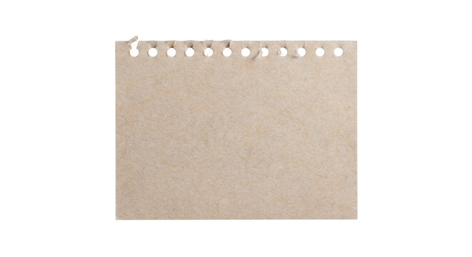 A blank sheet of recycled brown paper with a spiral notebook edge isolated on transparent background