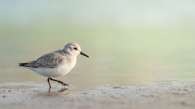 Sanderling shorebird foraging on a sandy beach during sunset with sanderling shorebird sandpiper foraging wildlife avifauna migration seashore sandflat birdwatching ornithology