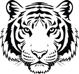 Fototapeta premium Stylized tiger head vector illustration in high contrast black and white