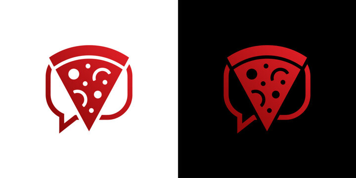 Pizza Slice and Speech Bubble Logo Concept for Food Communication