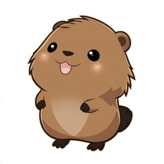 Fototapeta premium Cute Brown Cartoon Beaver Standing Isolated Against Plain White Background For Design