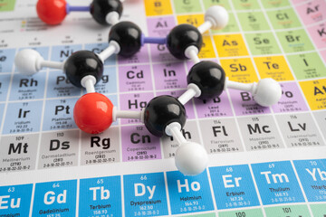 Molecules chemical on a periodic table background. © kanruthai
