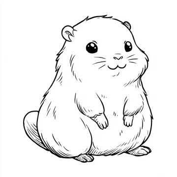 Cute Cartoon Hamster Line Art Drawing On A Clean White Background