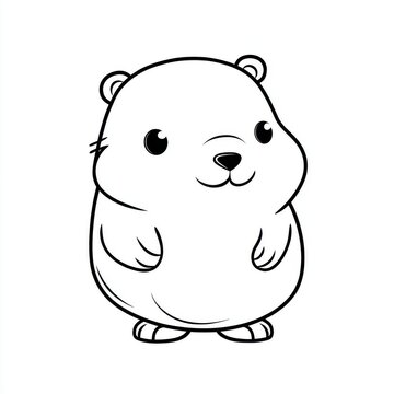 Cute Cartoon Hamster Line Art Drawing On A Pure White Background For Coloring Page Activities