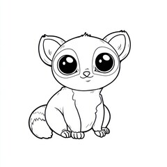 Fototapeta premium Cute Cartoon Lemur Line Art Illustration Isolated On White Background