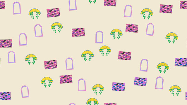 Archways, Brick Walls, and Hanging Plants Pattern