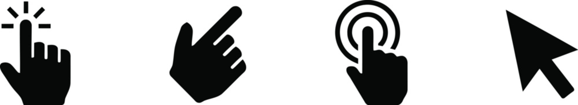 Cursor icon set displaying clicking and pointing hand gestures