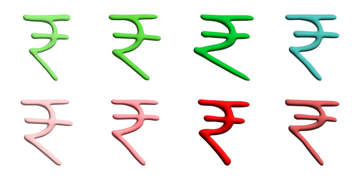 Set of hand drawn rupee currency symbol. Brush stroke doodle. Single element for design