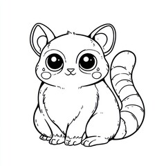Fototapeta premium Cute Chibi Lemur Coloring Page Illustration With Big Eyes And Striped Tail On White Background