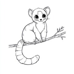 Fototapeta premium Cute Little Lemur Sitting On A Branch Simple Line Art Illustration With Clean White Background