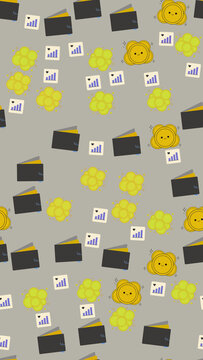 Seamless pattern with wallets, coins, and financial charts