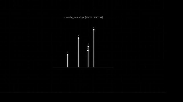 Bubble sort algorithm visualization with moving white dots on black