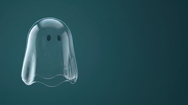 Transparent ghost bubble on dark teal background, soap bubble