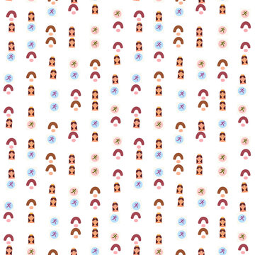 Seamless pattern of princesses and running figures