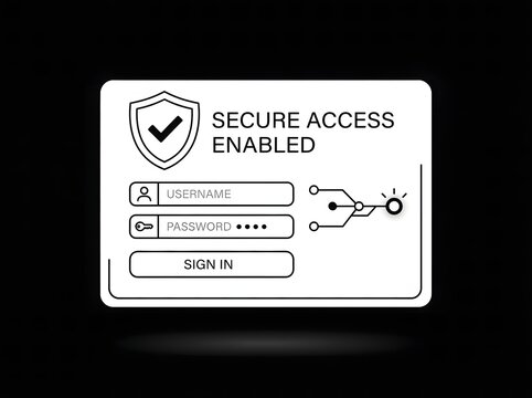 Secure login interface with shield icon and password field on dark