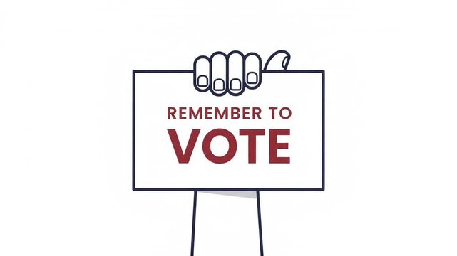 Animated hand holding Remember to Vote sign election graphic