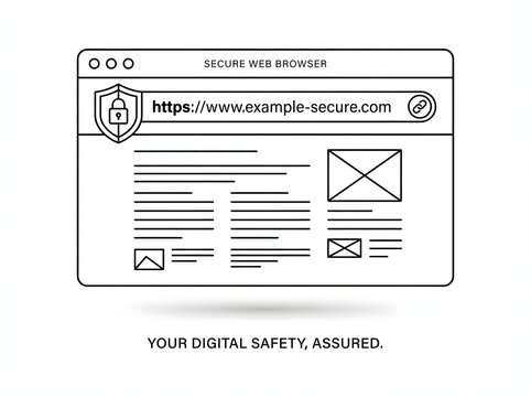 Secure web browser interface with https padlock icon and digital
