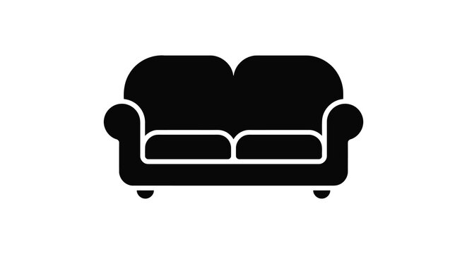 Black silhouette of a two seater sofa against a white background