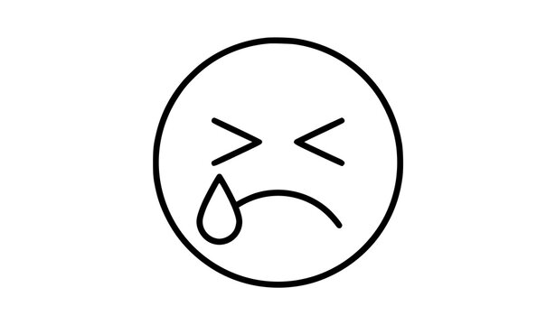 Crying face emoji icon vector outline symbol for grief and sadness