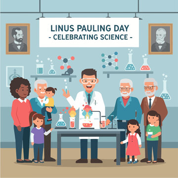 Scientist Demonstrating Chemistry Experiment to Diverse Group for Linus Pauling Day Celebration