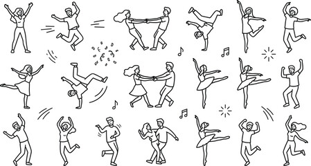 people dancing party line icon vector set © MST