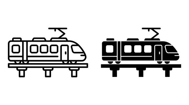 Monorail train public transportation urban city outline and filled icon