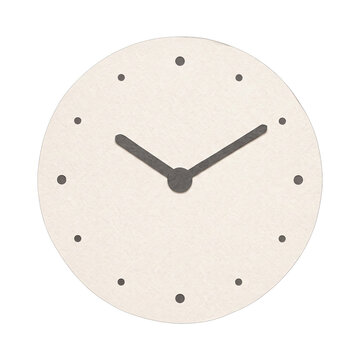 Minimalist analog clock face with simple hands during daytime isolated on transparent background