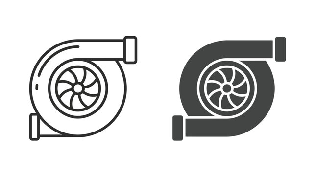 Turbocharger vector illustration graphic symbols featuring dual automotive engine parts with black outline styles