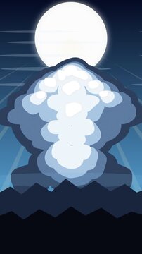 Pixel art explosion smoke mushroom cloud night moon blue loop animation