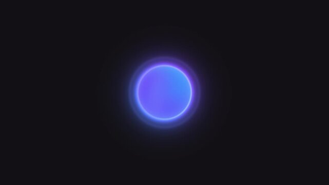 Glowing blue and violet orb pulsing with soft halo on dark background, breathing light sphere for AI assistant, seamless loop