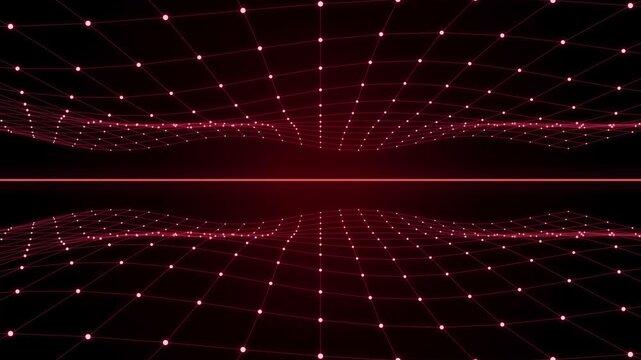 Abstract red plexus network loop with glowing node connections on black background in 4k.
