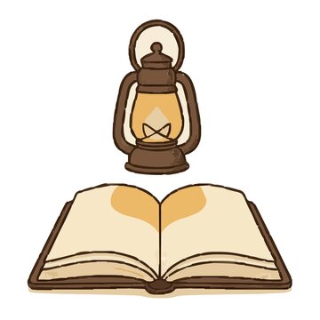 Hand drawn lantern illuminating open ledger book for financial audit concept