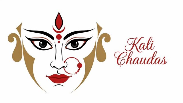 Goddess Kali Chaudas Minimalist Face Art, Animated Maa Durga Choti Diwali Motion Graphic Video Background
