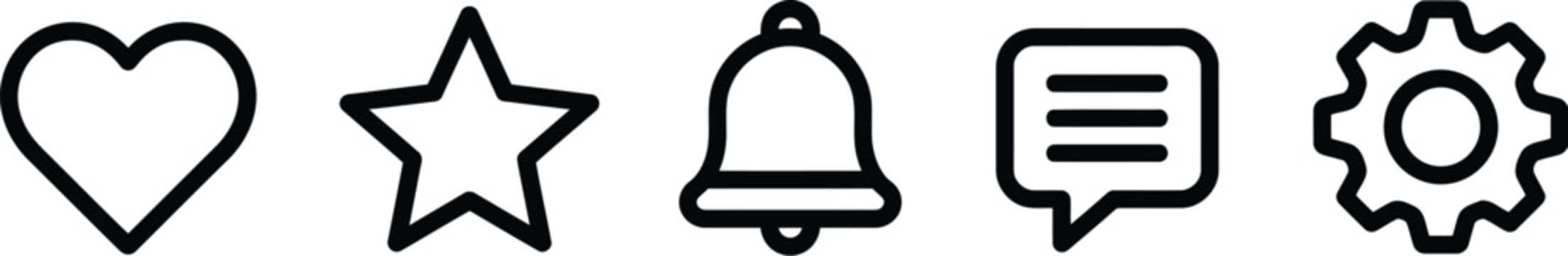 Heart icon set outline style with social media symbols