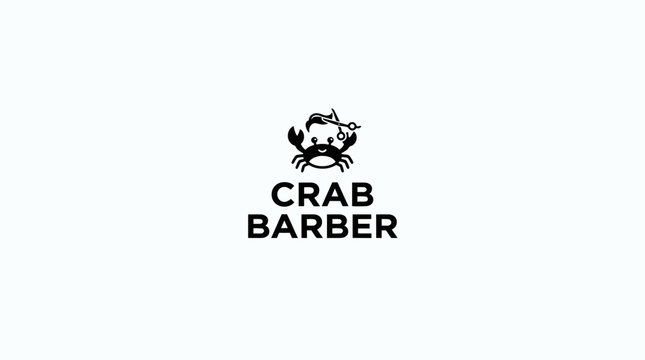 Crab barber logo design featuring a stylized crustacean with cutting scissors for professional masculine grooming brand identity and