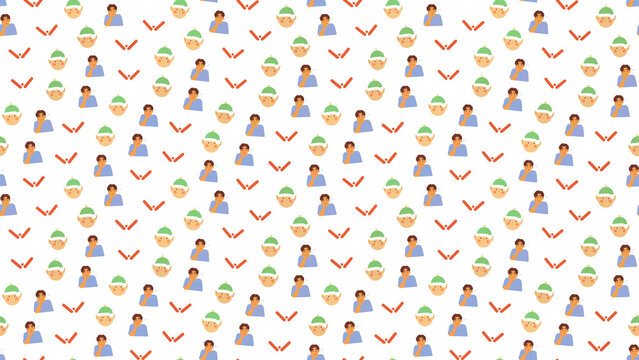 Cartoon pattern of faces and checkmarks