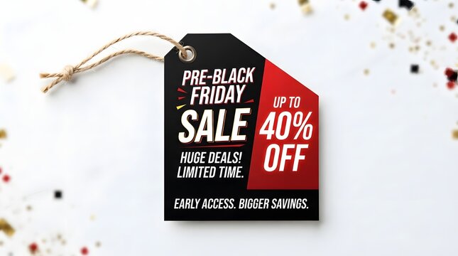 Pre black friday sale tag isolated on white background